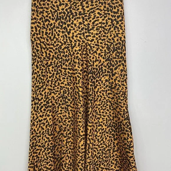 & Other Stories Skirt Size 10 EUR 38 Orange Leopard Print Satin Midi - Picture 2 of 10